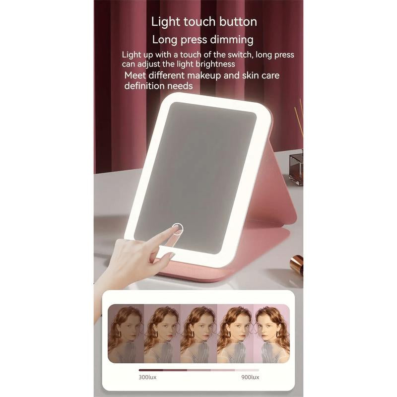 Portable Foldable LED Makeup Mirrorwith 3 Rechargeable Light Modes-Warm, Natural, Cool Self-Standingvanity Mirror for Desk, Travel & Home,Perfect for Makeup & Groominganywhere