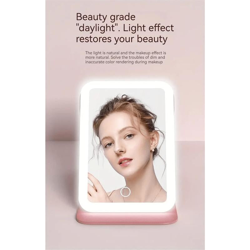 Portable Foldable LED Makeup Mirrorwith 3 Rechargeable Light Modes-Warm, Natural, Cool Self-Standingvanity Mirror for Desk, Travel & Home,Perfect for Makeup & Groominganywhere